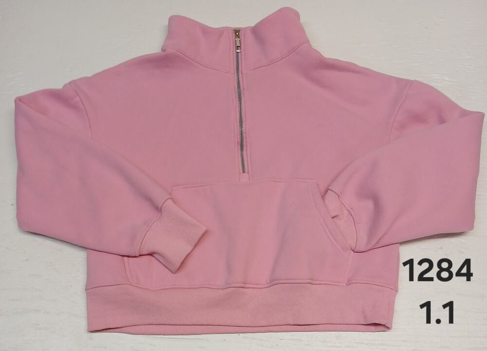 EFan (Medium) Pink 1/4 Zip Cropped Pullover Sweatshirt